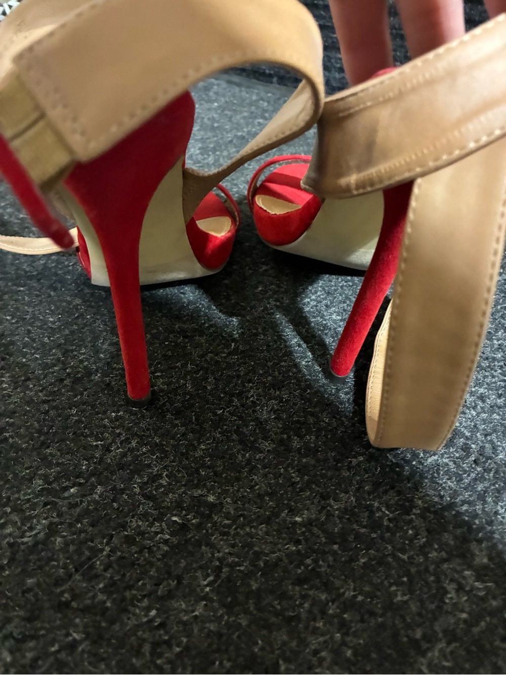Liliana Red and Tan Suede Slingback Heels - Picture 5 of 6